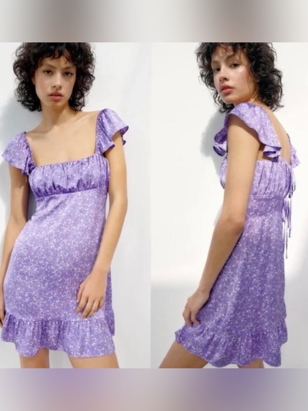 Zara Lilac Floral Square-Neck Mini Dress